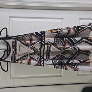 Sleeveless Geometric Halter Midi Dress in White with Black Trim